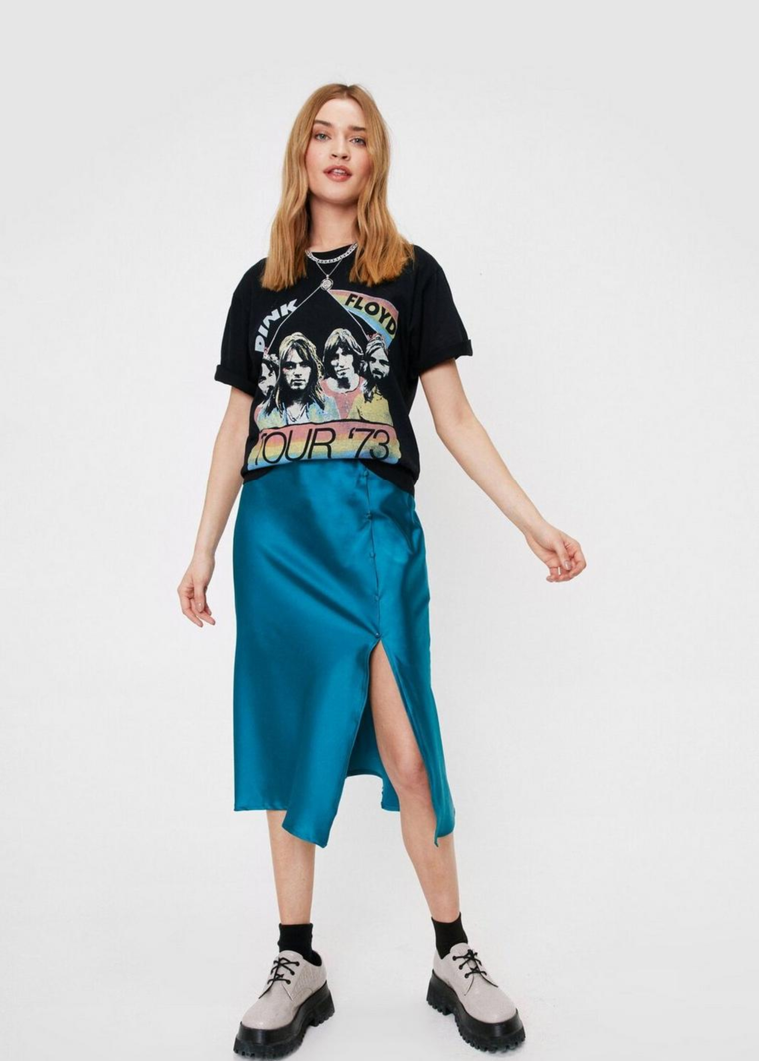 Multiple Color Women Casual Satin Midi Skirt with Slit Summer Skirt 2022
