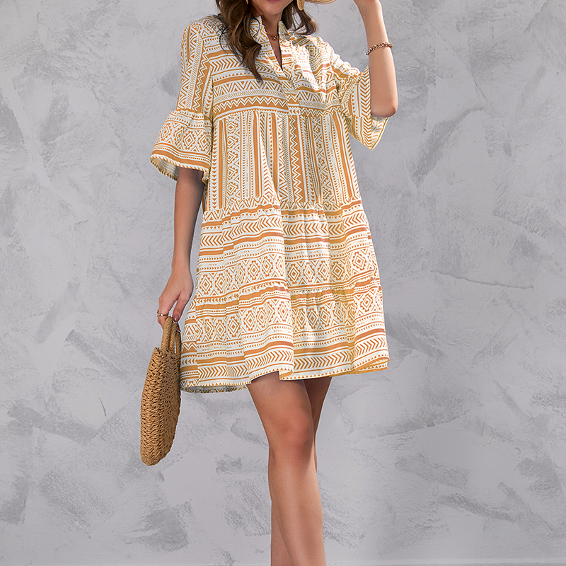 Custom Factory Lady Fashion Chiffon Short Sleeve Printed Women Elegant Summer Casual Dresses Vestidos Casuales