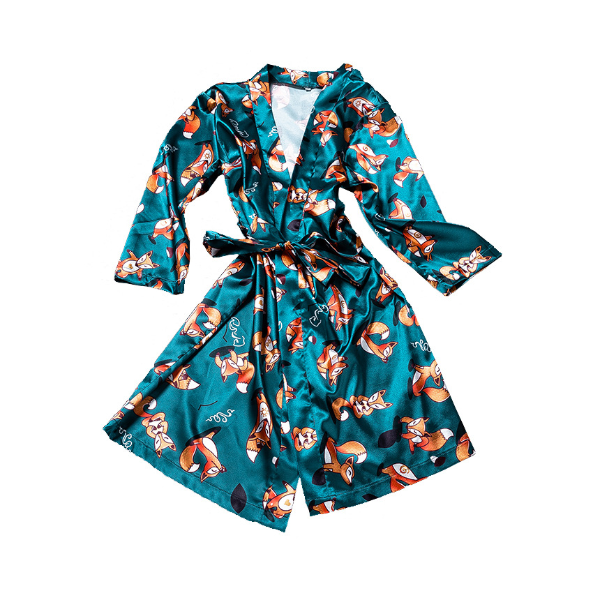 Sexy Women Night Wear Clothes Luxury Summer Fox Printed Women'S Pyjamas Sleepwear Femmes Kimono Satin Robes