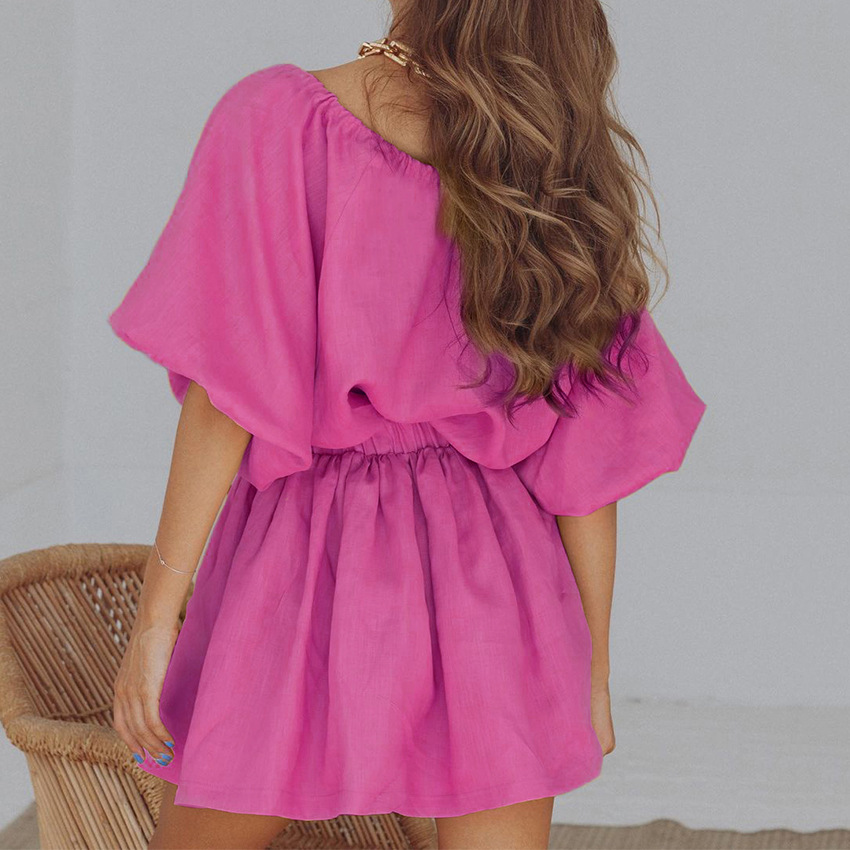 Puff Sleeve Summer Women Linen Clothes Top with Skirt Set