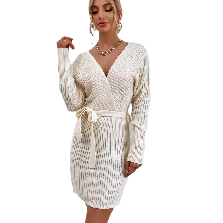 Women Clothes Manufacturer Bodycon Sweater Dress Backless and Belted Details